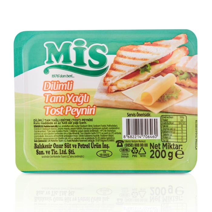Mis Dilimli Tam Yağlı Tost Peyniri 200 g