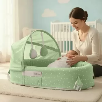 Taşınabilir Portatif Bebek Yatağı,Sırt Çantasına Dönüşebilen Portatif Bebek Beşiği (Yeşil) ( )