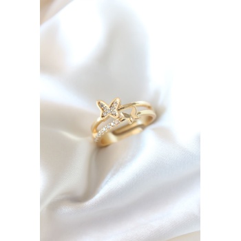 Zirkon Taşlı Altın Kaplama Kelebek Kadın Yüzük - Lisinya