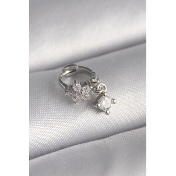 316L Çelik Gümüş Renk Zirkon Taşlı Çiçek Model Sallantı Detay Tragus Piercing - Lisinya