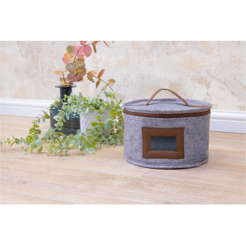 Deri Şeritli Pencereli Yuvarlak Çok Amaçlı Düzenleyici Organizer Kutu Keçe Çanta