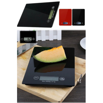 Dijital Mutfak Tartısı - 5 kg Kapasite, 1 Gram Hassasiyet, Şık Siyah Cam Tasarım