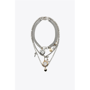 3lü Saat ve Charm Kolye - Gümüş