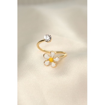 Papatya Tasarımlı Zirkon Taşlı Ayarlanabilir Yüzük -