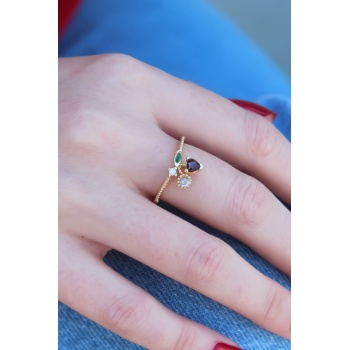 Gold Renk Kiraz Model Zirkon Taşlı Kadın Yüzük -