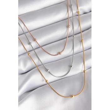 316L Çelik Mix Renk 3lü Topçuk Detay Kadın Kolye -