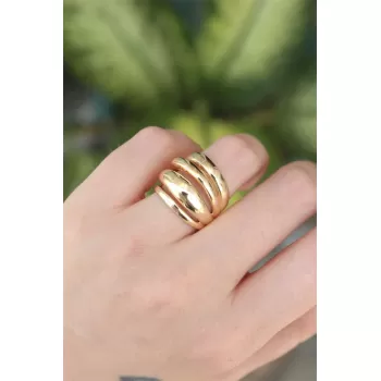 Pirinç Gold Renk Ayarlanabilir Tırtıklı Bombe Yüzük