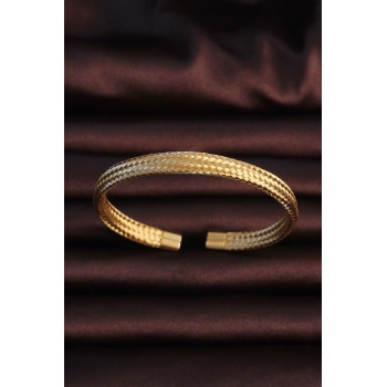 316L Çelik Altın Renk Hasır Görünüm Erkek Bileklik -