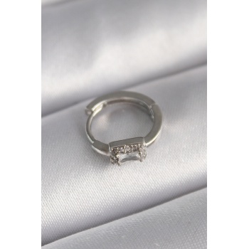 316L Çelik Gümüş Renk Kare Zirkon Taşlı Tragus Piercing -