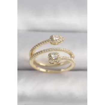 Pirinç Gold Renk Zirkon Taşlı Ok Model VIP Seri Kadın Yüzük