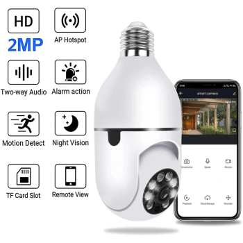 Kablosuz 360 Panoramik Ampul Kamera Güvenlik Kamerası Çift Kablosuz 360 Derece Gece Görüşlü ( Lisinya )