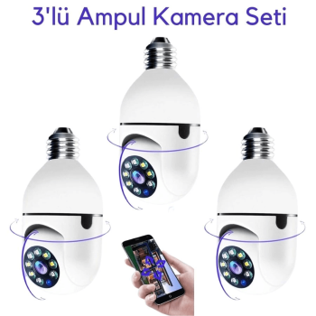 3 Lü Kamera Seti Kablosuz 360 Derece Panoramik Ampul Kamera Güvenlik Kamerası Gece Görüşlü Sesli ( Lisinya )