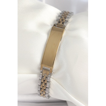 316L Çelik Gold Gümüş Renk Kalın Zincir Künye Model Erkek Bileklik -