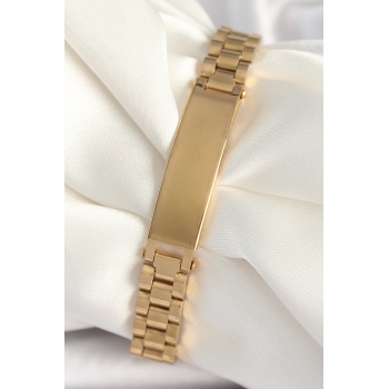 316L Çelik Gold Renk Zincir Künye Model Erkek Bileklik -