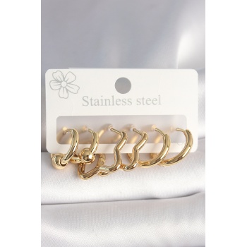 316L Çelik Gold Renk Yıldız Halka Model Kadın Küpe Seti -