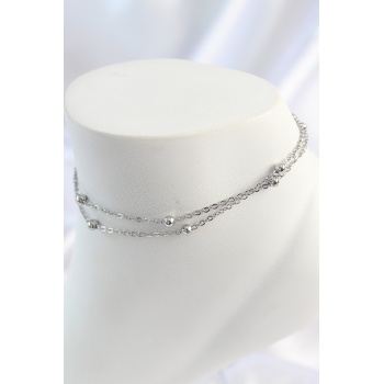 316L Çelik Gümüş Renk 2Li Topçuk Detay Zincir Model Kadın Halhal -