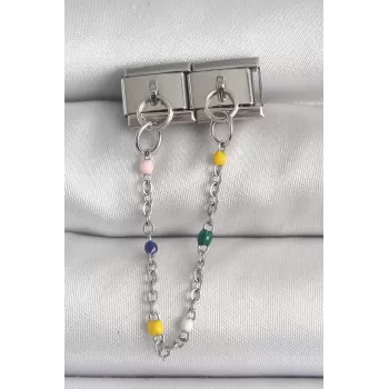 316L Çelik Gümüş Renk 2Li Sallantı Zincir Model Nomination Charm