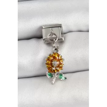 316L Çelik Sallantılı Ayçiçeği Model Gümüş Renk Nomination Charm