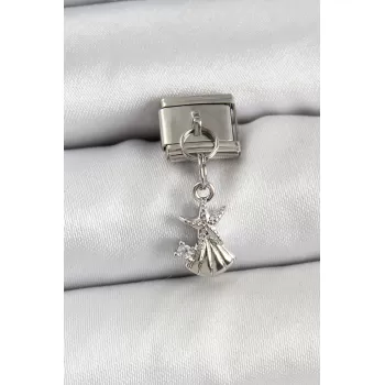 316L Çelik Sallantılı Zirkon Taşlı Deniz Yıldızı Ve İstiridye Model Gümüş Renk Nomination Charm