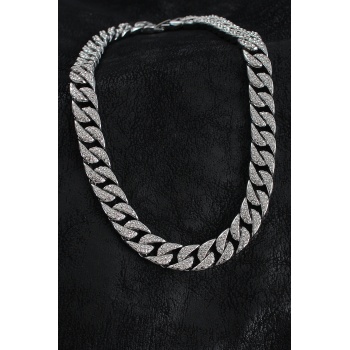 Pirinç Zirkon Taşlı Cuba Gurmet Model Gümüş Renk Erkek Kolye -