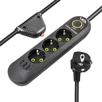 Vea Va-21557 3lü 1.5 Metre Kablolu 3 Usbli Siyah Akım Korumalı Priz ( Lisinya )