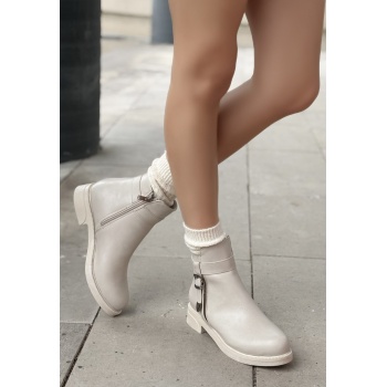 Wiota Bej Cilt Topuklu Bot - Lisinya