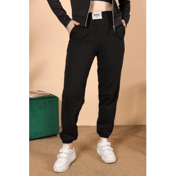 Rahatlığın Şıklığı Tarz Siyah Paçası Lastikli Eşofman Altı ( Lisinya )