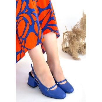 Jecci Mavi Cilt Topuklu Ayakkabı - Lisinya