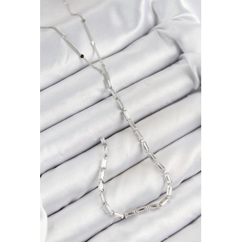 Pirinç Zirkon Taşlı Model Gümüş Renk Y Kolye -