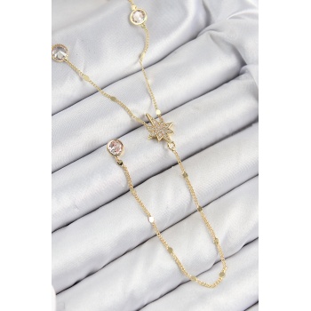 Pirinç Zirkon Taşlı Kutup Yıldızı Model Gold Renk Y Kolye -