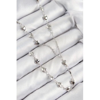 Pirinç Zirkon Taşlı Kalp Model Gümüş Renk Y Kolye -