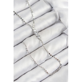 Pirinç Zirkon Taşlı Ezme Zincirli Model Gümüş Renk Y Kolye -