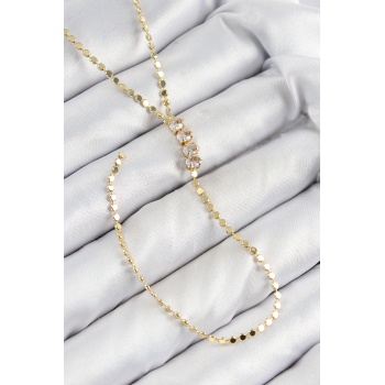Pirinç Zirkon Taşlı Ezme Zincirli Model Gold Renk Y Kolye -