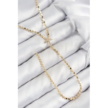 Pirinç Zirkon Taşlı Ezme Zincirli Deniz Yıldızı Model Gold Renk Y Kolye -