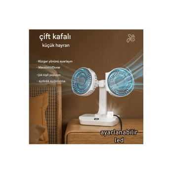 Masaüstü Dijital Ekranlı Çift Fanlı Led Işıklı Soğutucu Fan Ev Ofis Şarjlı Vantilatör - Lisinya