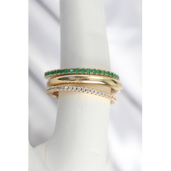 Pirinç Gold Renk Zirkon Taşlı 4Lü Kadın Yüzük -