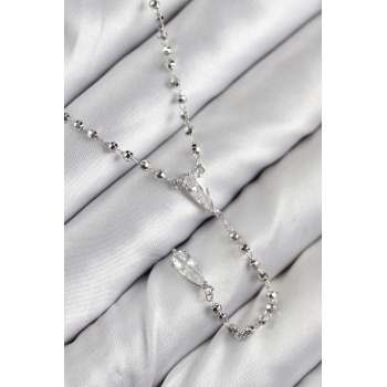 Pirinç Zirkon Taşlı Gümüş Renk Kadın Y Kolye -