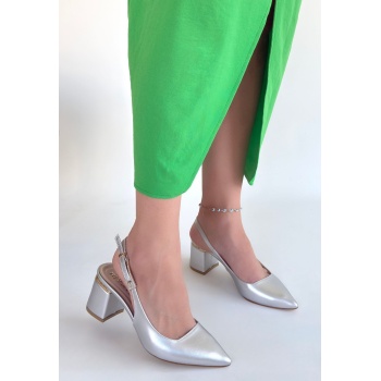 Buant Gümüş Cilt Topuklu Ayakkabı - Lisinya