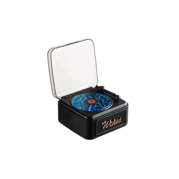 Nostalji Mini Plak Görünümlü Radyolu Bluetooth Hoparlör 3d Ses Dalgası Retro Müzik Plak Siyah - Lisinya