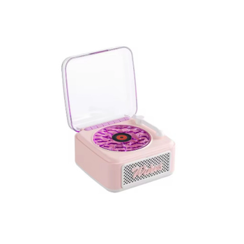 Nostalji Mini Plak Görünümlü Radyolu Bluetooth Hoparlör 3d Ses Dalgası Retro Müzik Plak Pembe - Lisinya