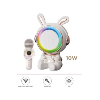 Taşınabilir Rgb Işılı Sevimli Figürlü Mikrofonlu Karaoke Bluetooth Hoparlör Krem - Lisinya