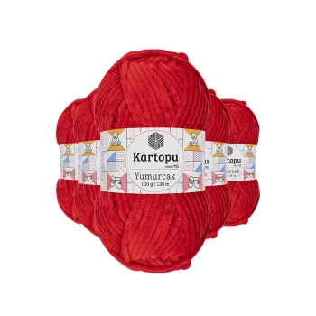 5 Adet Yumurcak Kadife El Örgü İpi Açık Kırmızı K165