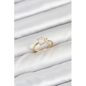 Pirinç Gold Renk Zirkon Taşlı Kadın Yüzük -