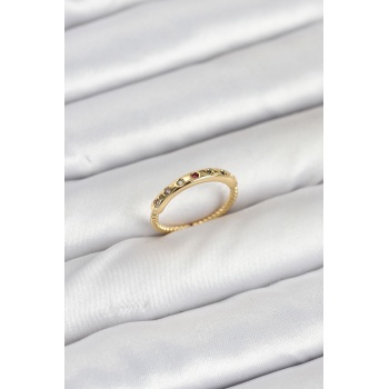 Pirinç Gold Renk Renkli Zirkon Taşlı Kadın Yüzük -