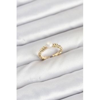 Pirinç Gold Renk Göbek İnci Model Kadın Yüzük -