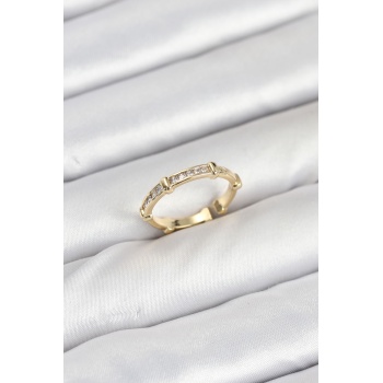 Pirinç Gold Renk Kemik Model Zirkon Taşlı Kadın Yüzük -