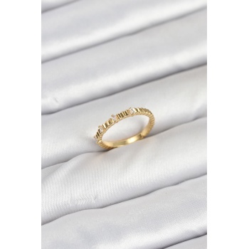 Pirinç Gold Renk Lazer Kesim Kadın Yüzük -