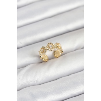 Pirinç Gold Renk Yonca Model Kadın Yüzük -