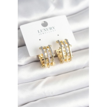 Pirinç Gold Renk Taşlı Halka Kadın Küpe -