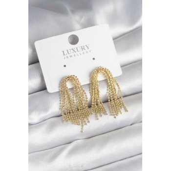 Pirinç Gold Renk Sallantılı Kadın Küpe -